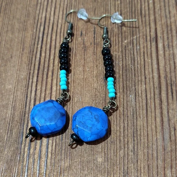 *5 For $20*Ladies Earrings/Cobalt Blue and Black/Handmade Double Dangle Earrings - Picture 5 of 5